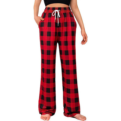 Ladies Comfortable Checkered Pants with Elastic Waist and Side Pockets Chic and Style