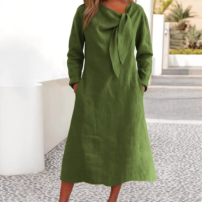 Robe en lin élégante pour femmes avec col asymétrique et col châle Chic und Stil