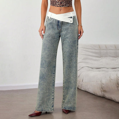 Ladies Flared Denim Pants with Innovative Belt Chic and Style