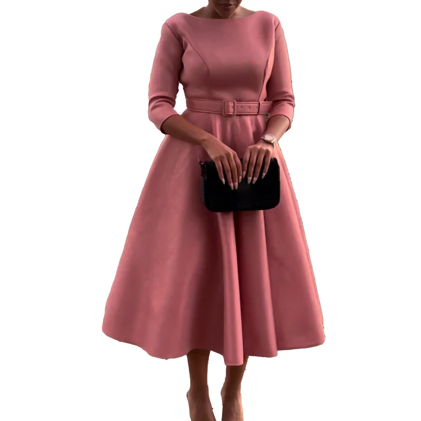 Robe élégante A-ligne pour femmes avec ceinture et manches ¾ Chic und Stil