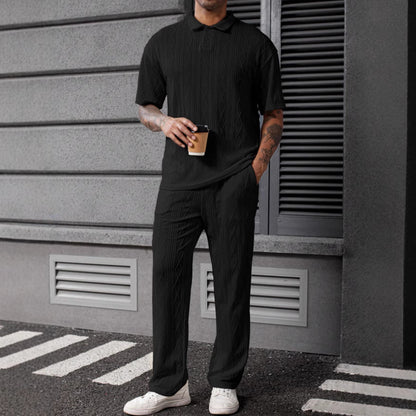 Hommes Ensemble polo en tricot câblé confortable et pantalon Chic und Stil