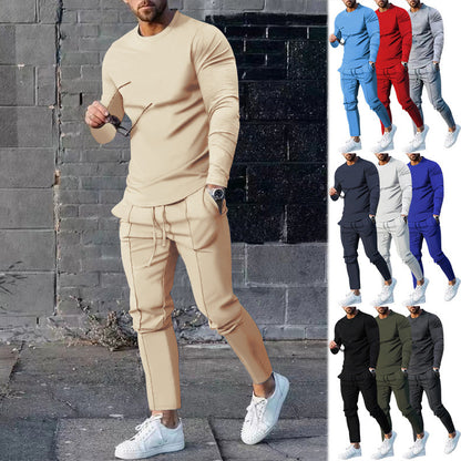 Men's Long Sleeve Sporty T-Shirt and Chino Jogging Pants Chic and Style