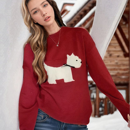 Ladies comfortable knitted sweater with cute animal pattern Chic und Stil