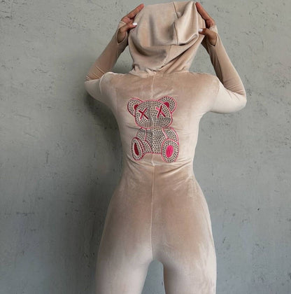 Robe à capuche pour femmes avec motif d'ours scintillant et coupe ajustée Chic und Stil