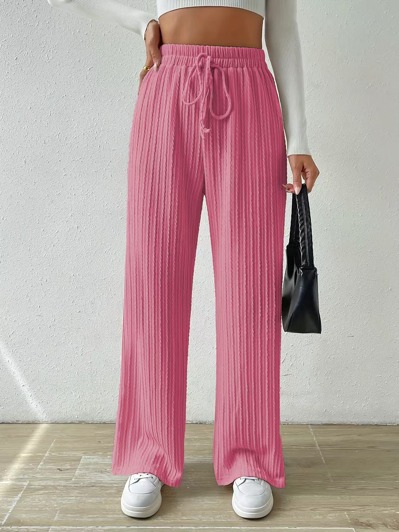 Wide palazzo pants for women with ribbed structure Chic and Style