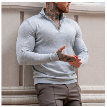 Pull en col roulé pour hommes avec zip court et texture fine Chic und Stil