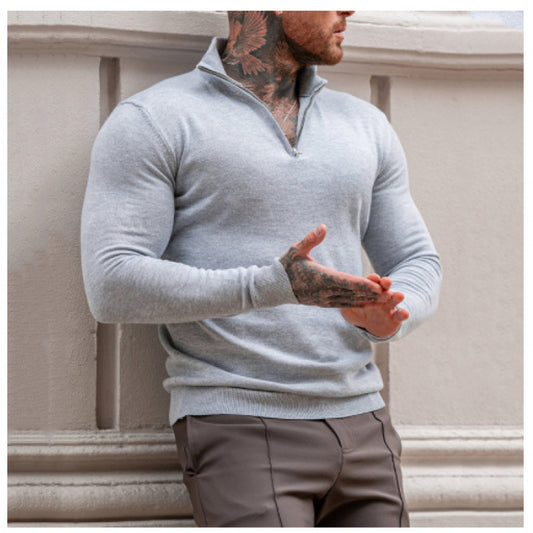 Pull en col roulé pour hommes avec zip court et texture fine Chic und Stil