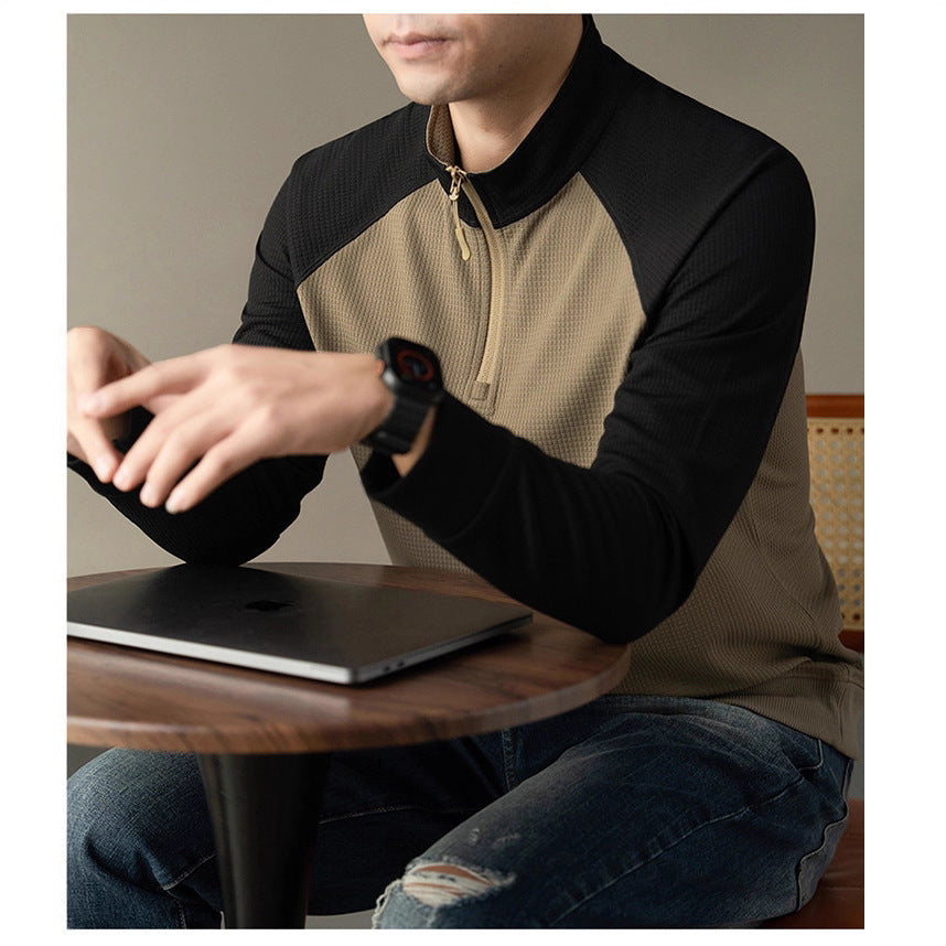 Functional long-sleeved shirt for men with a stand collar and innovative zip opening Chic and Style