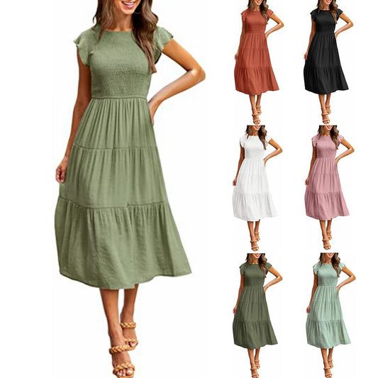 Robe midi pour femmes avec détails froncés et volant attrayant Chic und Stil