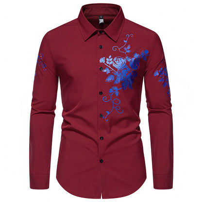 Chemise à manches longues pour hommes avec broderies florales Chic und Stil