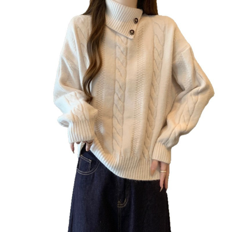 Pull en maille pour femmes avec col montant et motif en relief Chic und Stil