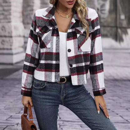 Dames Flanel à Carreaux Veste avec Poches Chic und Stil