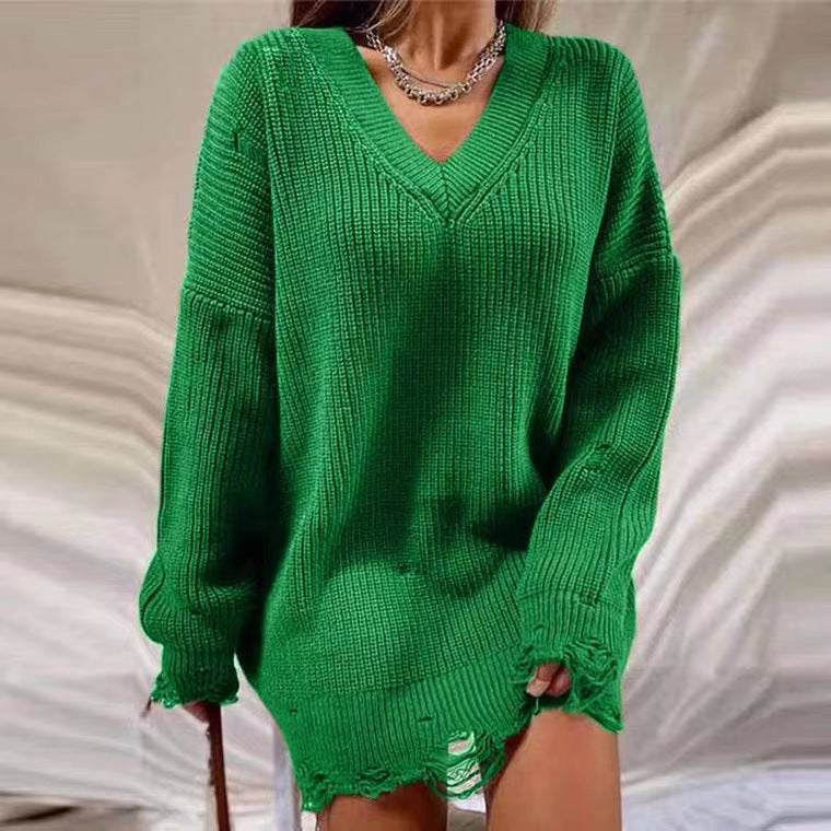 Pull décontracté pour femmes en style oversize avec décolleté en V et franges décontractées Chic und Stil