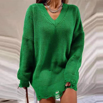 Pull décontracté pour femmes en style oversize avec décolleté en V et franges décontractées Chic und Stil