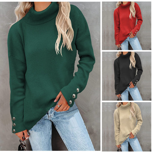 Pull à col roulé pour femmes avec un design texturé et des détails en boutons Chic und Stil