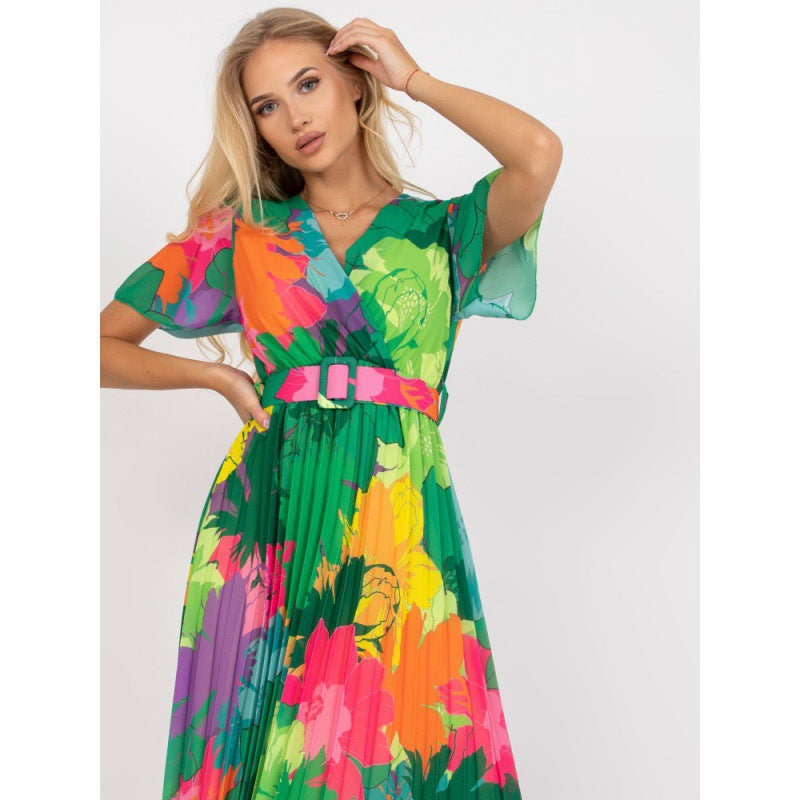 Robe maxi portefeuille à fleurs Chic und Stil pour femmes