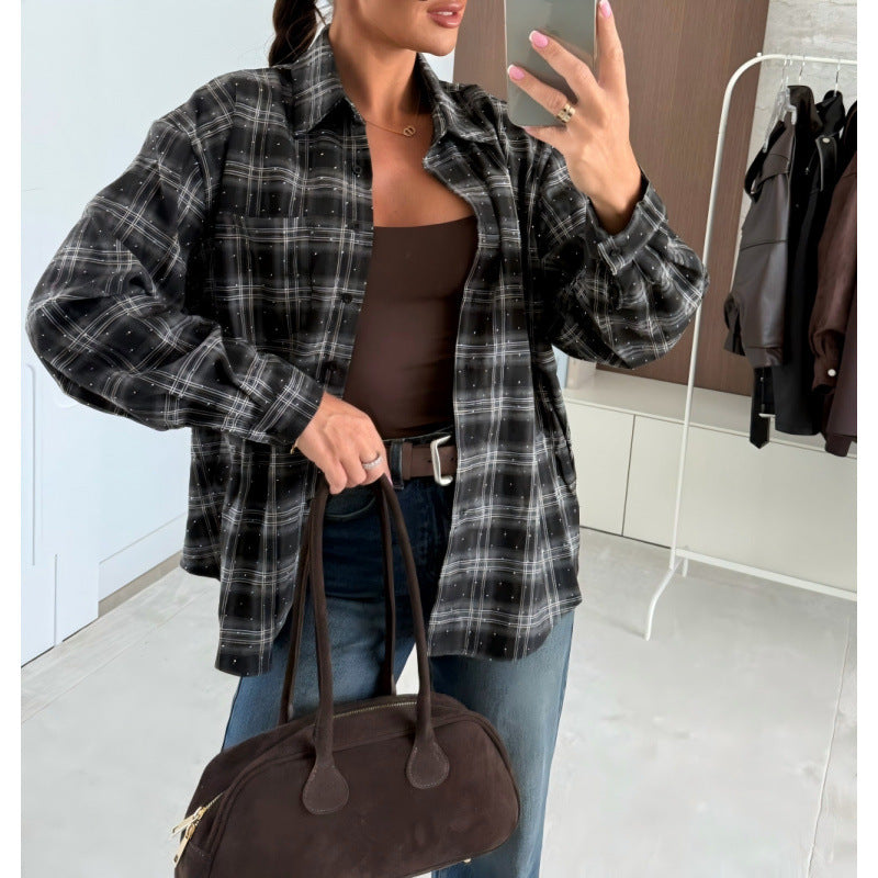 Dames Chemise Oversized Carreautée Chic und Stil
