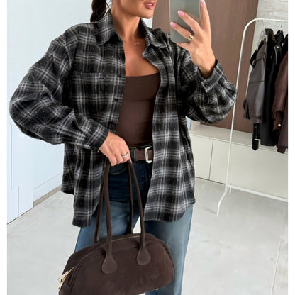 Dames Chemise Oversized Carreautée Chic und Stil