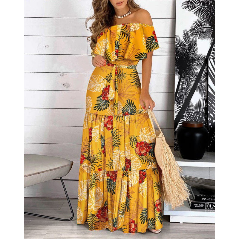 Robe maxi off-shoulder pour femmes avec ourlet évasé Chic und Stil