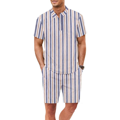 Ensemble pour hommes composé d'une blouse à manches courtes et de shorts avec un design rayé Chic und Stil