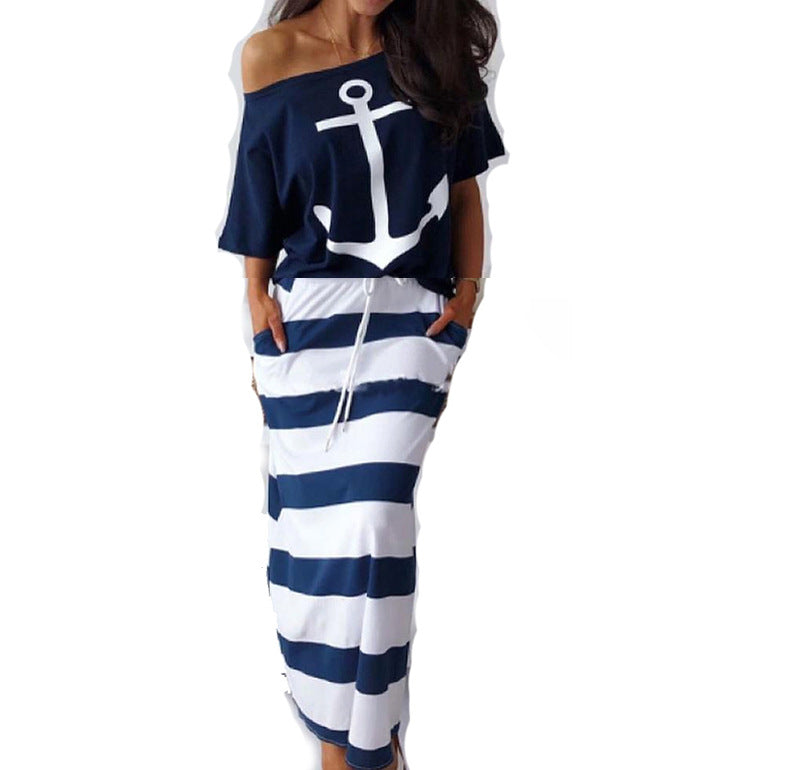 Robe décontractée off-shoulder pour femmes avec design rayé Chic und Stil
