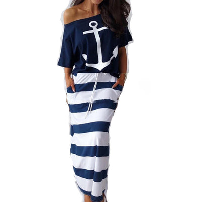Robe décontractée off-shoulder pour femmes avec design rayé Chic und Stil