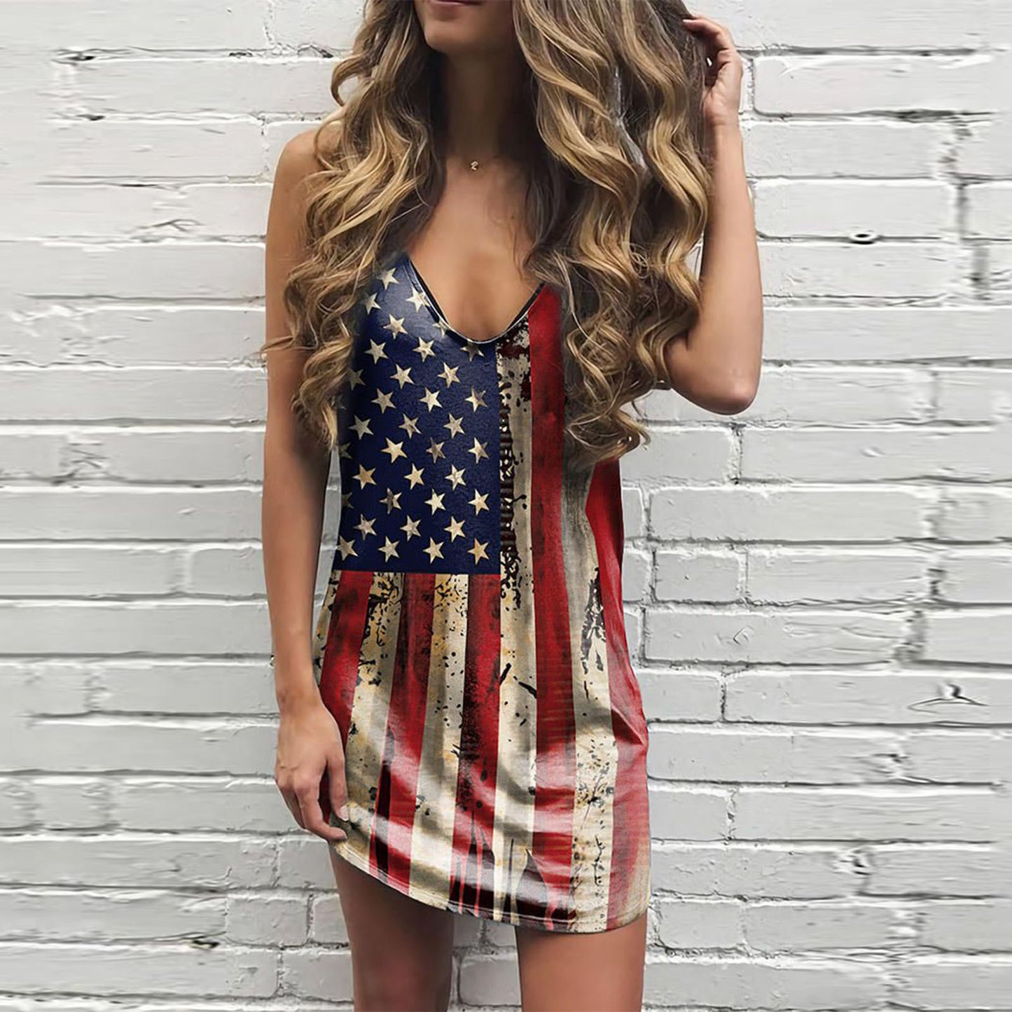 Robe mini décontractée pour dames avec décolleté en V profond et design étoiles Chic und Stil