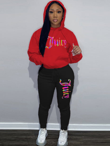 Women's sporty hoodie set and jogger pants with unique graphic print Chic and Style