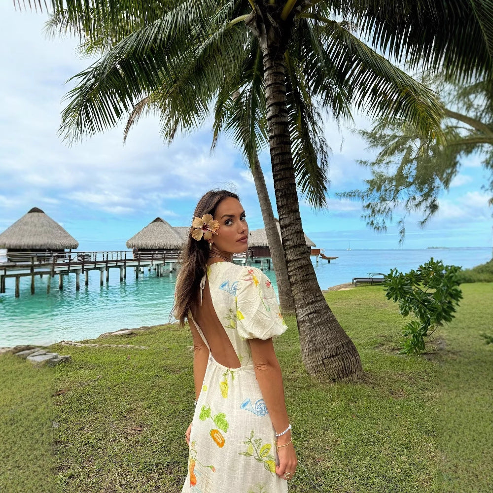 Robe maxi femme avec imprimé coloré et volants fluides Chic und Stil
