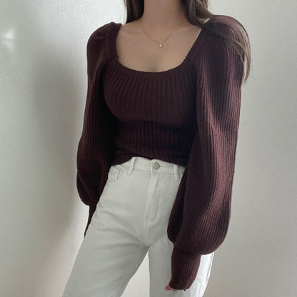 Femme Pull cropped avec des manches volumineuses et une structure côtelée Chic und Stil