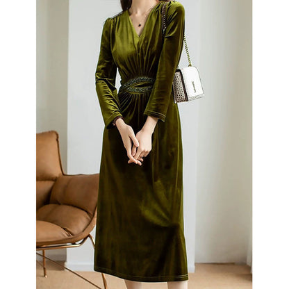 Robe Maxi en Velours Élégant pour Femme avec Taille Embellie Chic und Stil