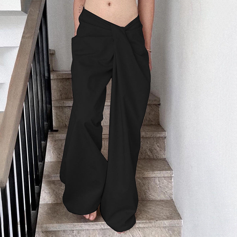 Dames Élégant Pantalon Palazzo Taille Haute Plissé Chic und Stil