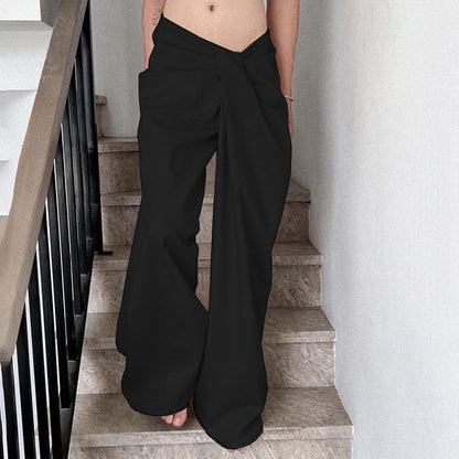 Dames Élégant Pantalon Palazzo Taille Haute Plissé Chic und Stil