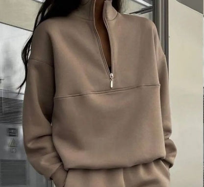 Women's high collar pullover with half zipper Chic und Stil