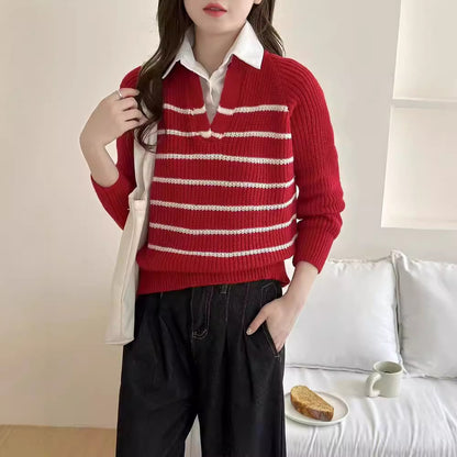 Pull en tricot pour femmes avec décolleté en V et design rayé Chic und Stil