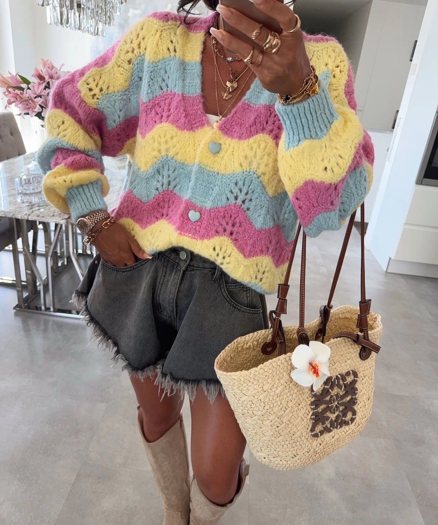 Dames cardigan en tricot confortable avec motif en vagues Chic und Stil