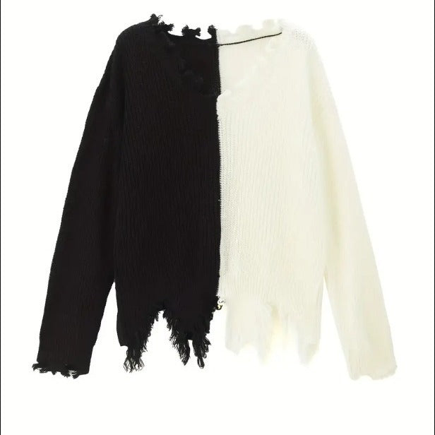 Pull en tricot décontracté pour femmes avec design asymétrique et franges Chic und Stil