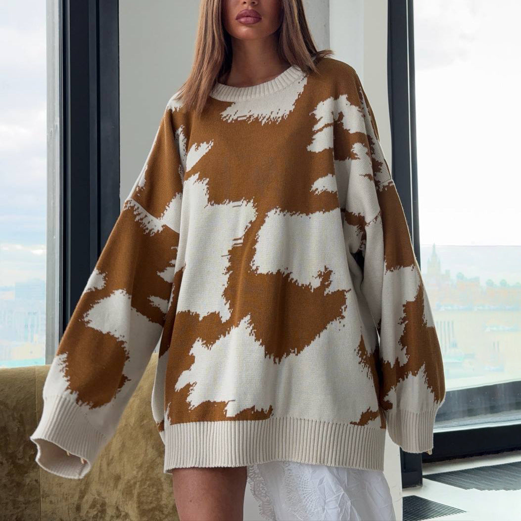 Pull en tricot surdimensionné pour femmes avec motif créatif Chic und Stil