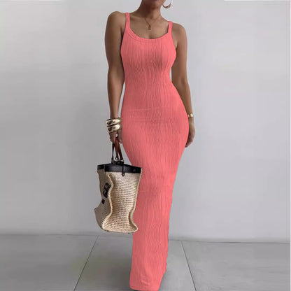 Femme Robe maxi élégante avec structure en rib et fines bretelles Chic und Stil