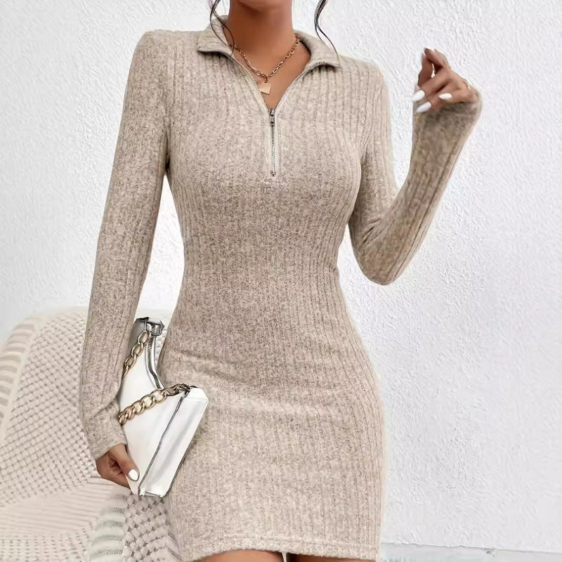 Robe en tricot de haute qualité pour femmes avec fermeture éclair et manches longues Chic und Stil