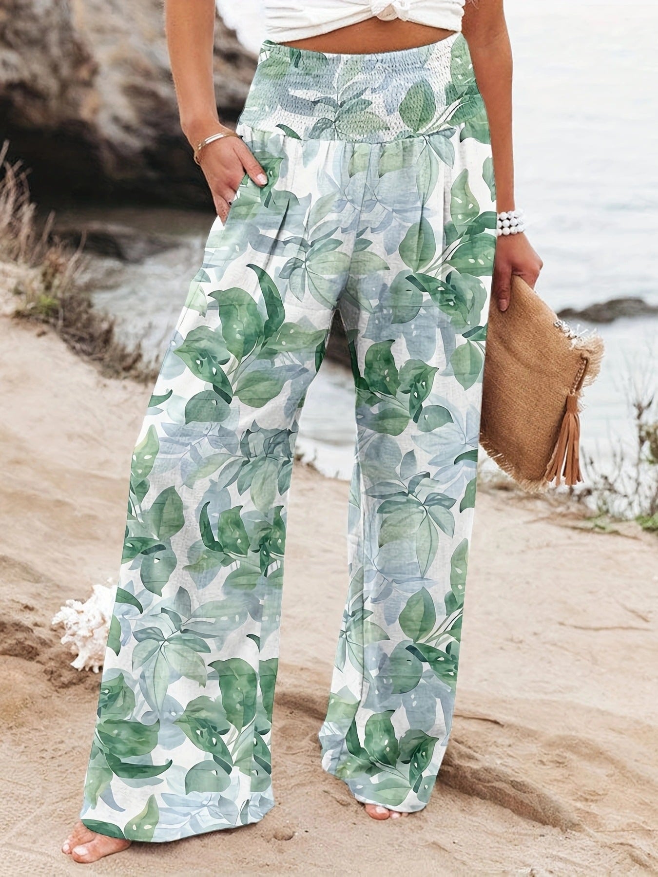 Chic and Style Floral Print Palazzo Pants for Women with Elastic Waistband