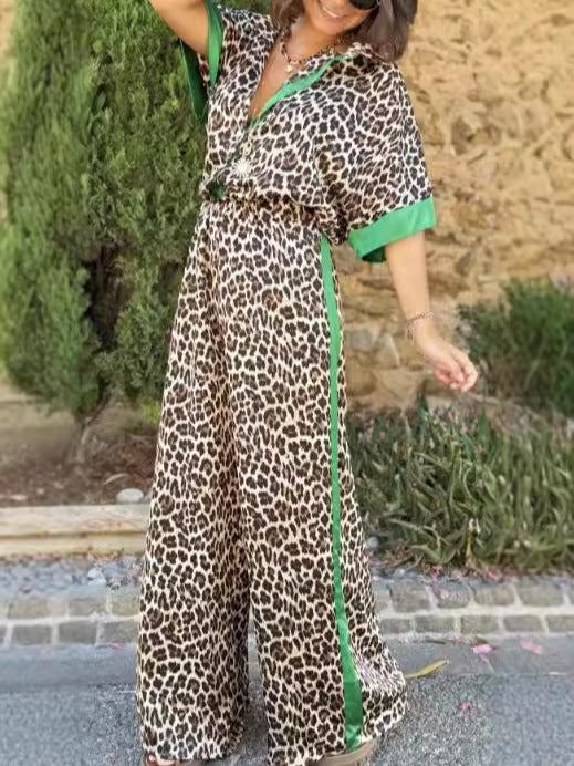 Dames élégant combinaison en imprimé léopard avec jambes larges et coupe décontractée Chic und Stil