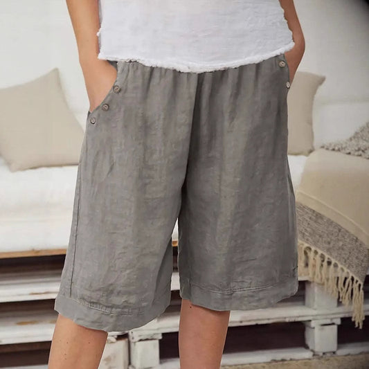 Shorts en lin à boutons devant décontractés pour femmes Chic und Stil