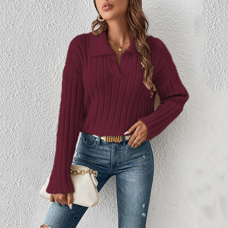 Pull en tricot pour femmes avec décolleté en V et texture côtelée Chic und Stil