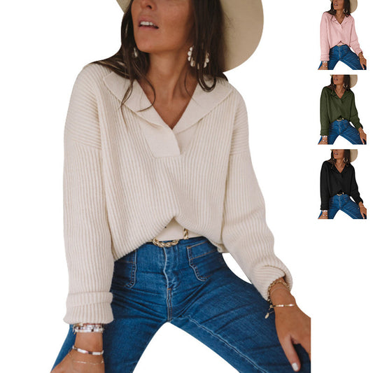 Femme Pull en tricot stylé avec décolleté en V et capuche Chic und Stil