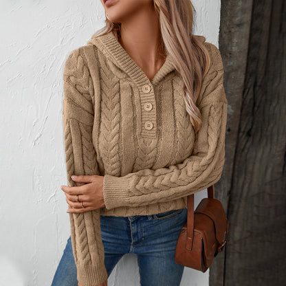 Pull à capuche en tricot pour femmes avec motif en torsades Chic und Stil