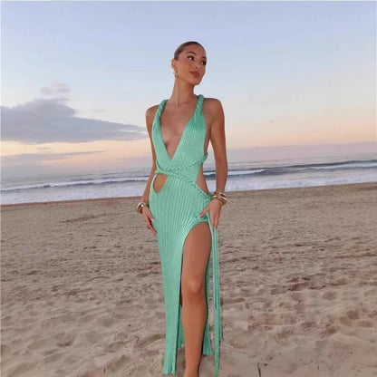 Robe maxi femme avec détail tissé au dos et taille élastique Chic und Stil