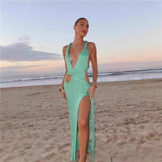 Robe maxi femme avec détail tissé au dos et taille élastique Chic und Stil
