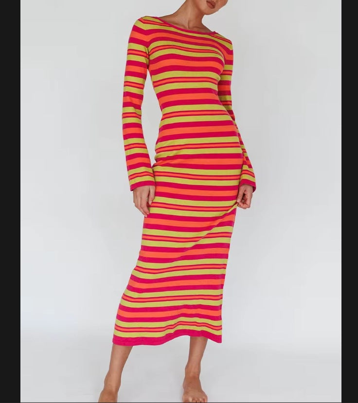 Robe à manches longues pour femmes au look rayé tendance Chic und Stil
