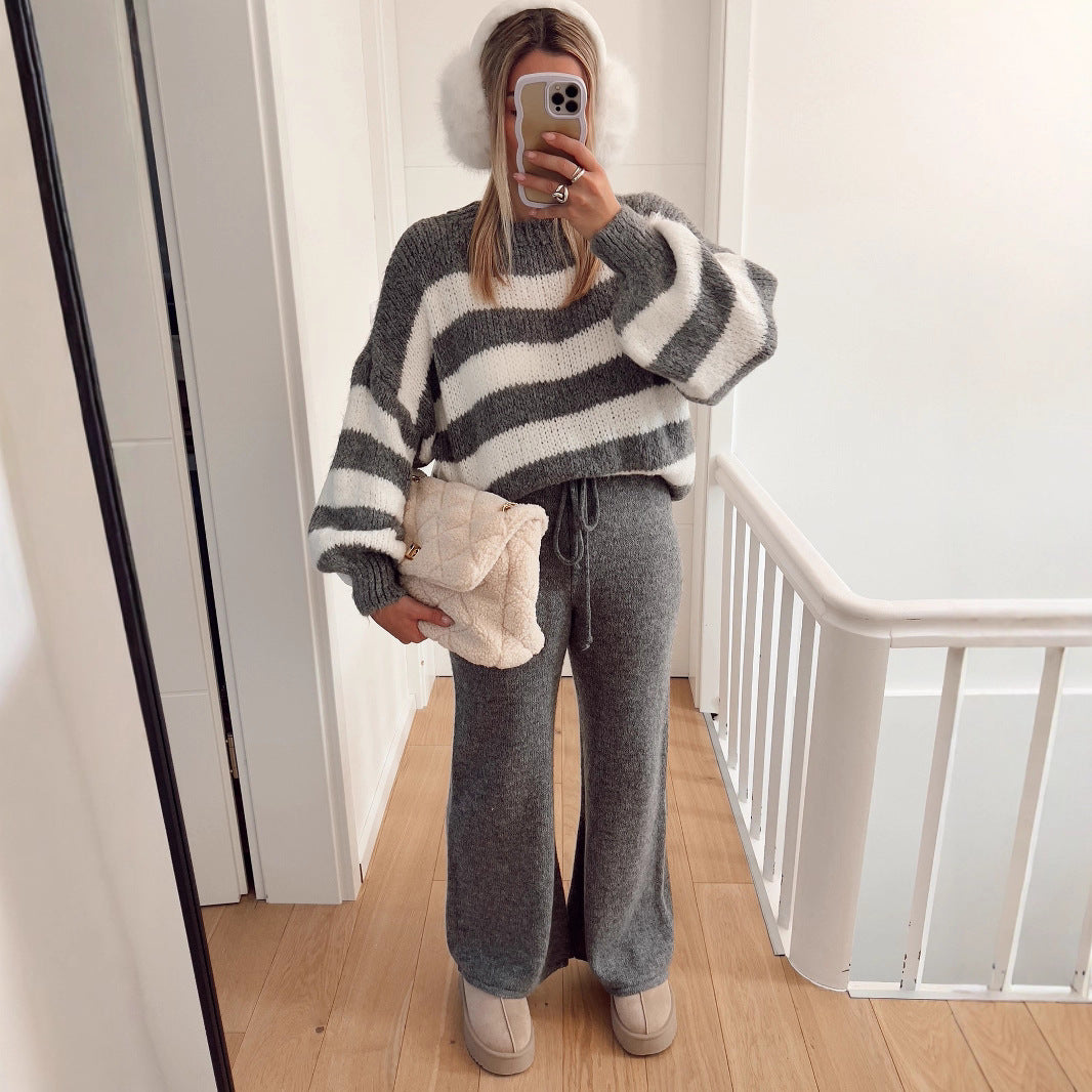 Pull cropped à la mode pour femme avec un motif rayé unique et des manches larges Chic und Stil